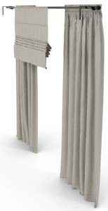 Beige Pleated Curtains Hanging From A Rod Set Against A Plain White Background.